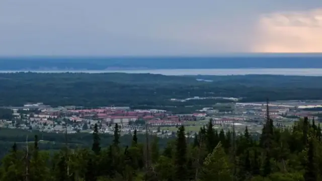 A wide shot of the landscape near Joint Base Elmendorf-Richardson