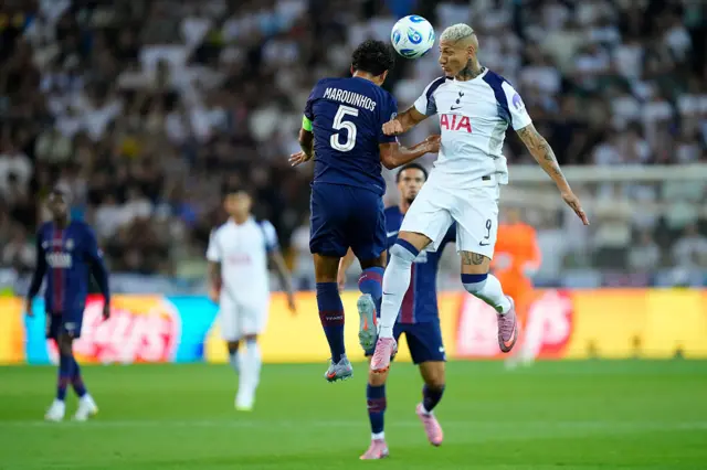Richarlison wins a header in midfield