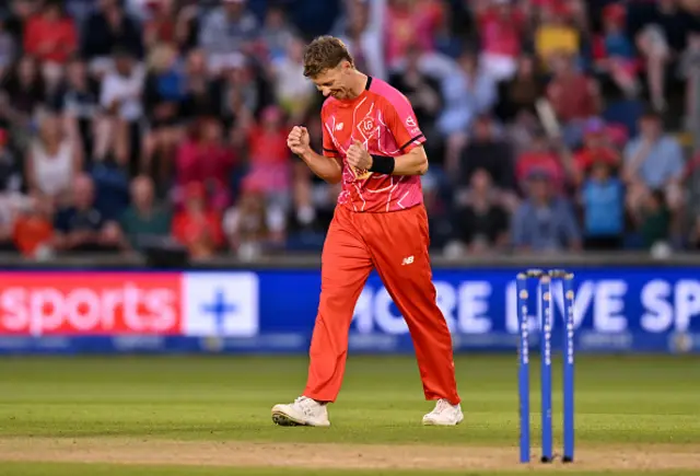Riley Meredith of Welsh Fire celebrates