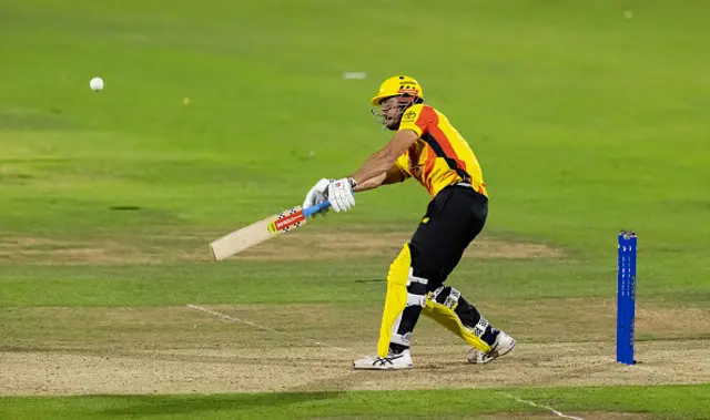 Marcus Stoinis of Trent Rockets hits the ball over the boundary for six