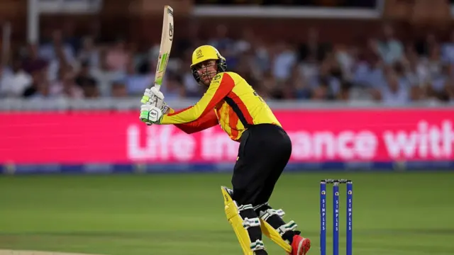 Tom Banton looks back at the ball after batting v London Spirit.