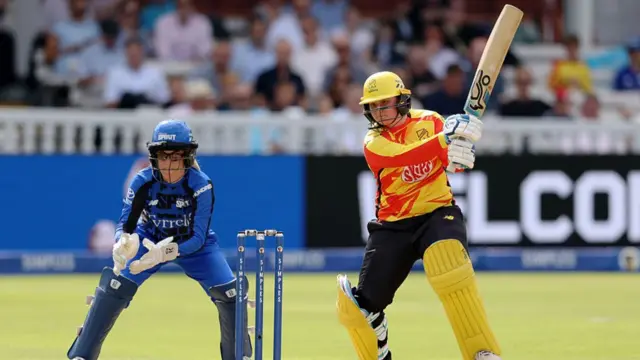 Bryony Smith bowls for London Spirit v Trent Rockets