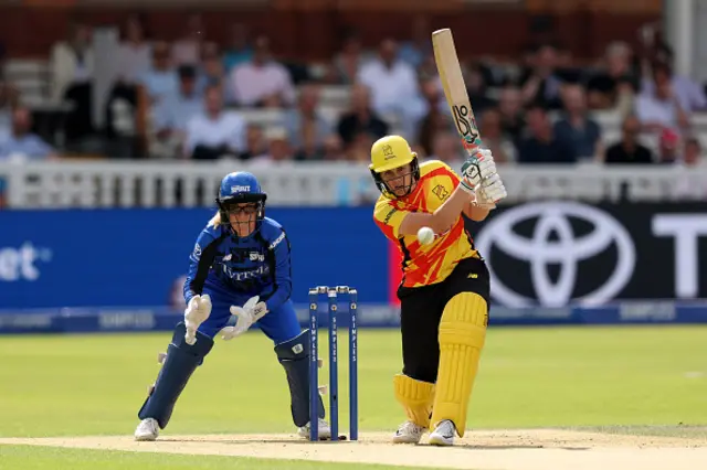 Nat Sciver-Brunt of Trent Rockets bats as wicket keeper Georgia Redmayne