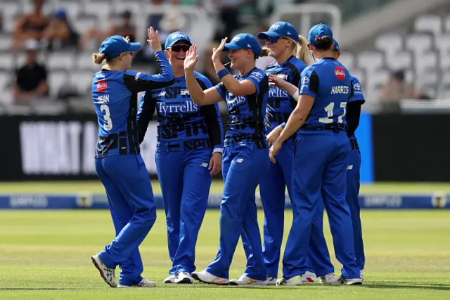 Danielle Gibson of London Spirit celebrates with team mates