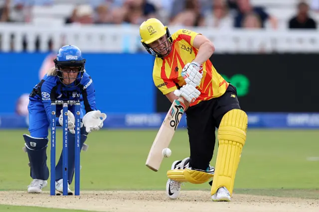 Nat Sciver-Brunt of Trent Rockets bats as wicket keeper Georgia Redmayne