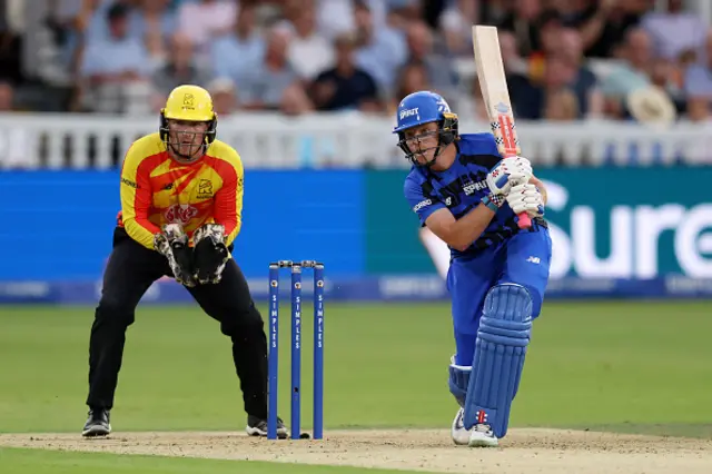 Ollie Pope of London Spirit bats as wicket keeper Tom Alsop
