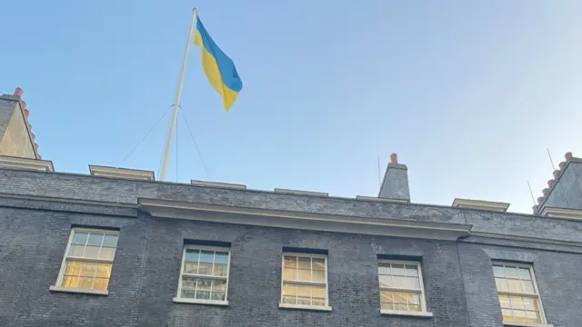 Ukrainian flag flying above No 10