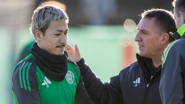 Celtic manager Brendan Rodgers with Daizen Maeda