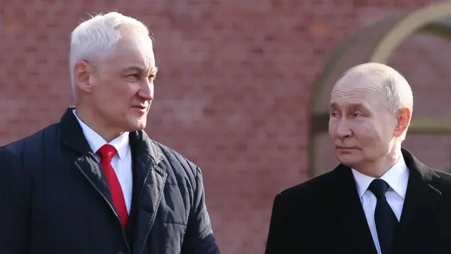 Russian President Vladimir Putin and Russian Defense Minister Andrei Belousov