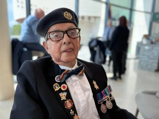 Tommy Doherty wearing his medals and military beret