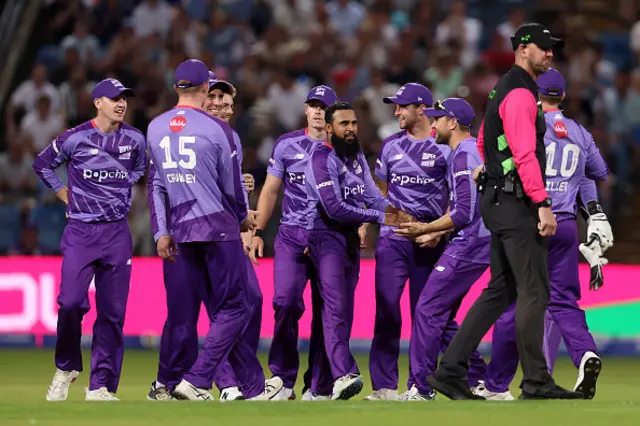 Adil Rashid of Northern Superchargers celebrates with team mates