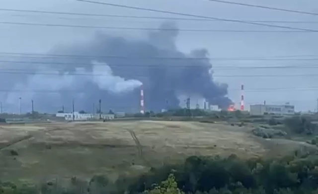 Fires burning at an oil refinery in Syzran