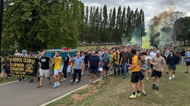 Sheffield Wednesday fans protest before their team's game against Stoke