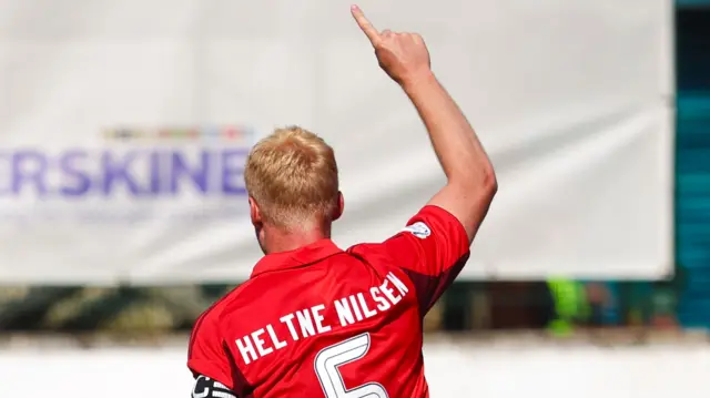 Aberdeen's Sivert Heltne Nilsen celebrates after scoring to make it 1-0 during a Premier Sports Cup Second Round match between Greenock Morton and Aberdeen at Cappielow Park,