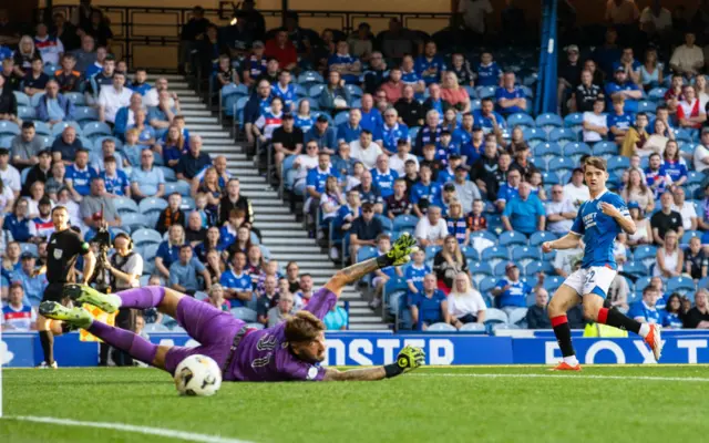 Rangers' Findlay Curtis scores to make it 4-2 during a Premier Sports Cup Second Round match between Rangers and Alloa Athletic at Ibrox
