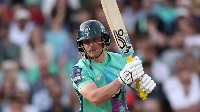 Jordan Cox of Oval Invincibles bats