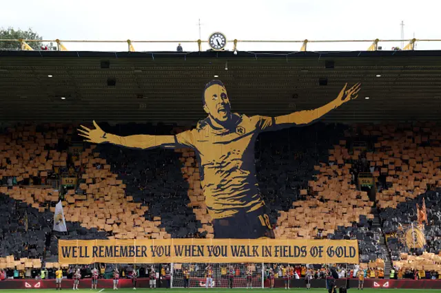 Fans of Wolverhampton Wanderers show a tribute in memory of Diogo Jota and his brother Andre Silva