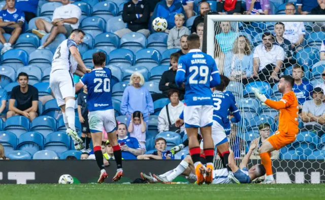Alloa's Scott Taggart scores to make it 3-2 during a Premier Sports Cup Second Round match between Rangers and Alloa Athletic at Ibrox