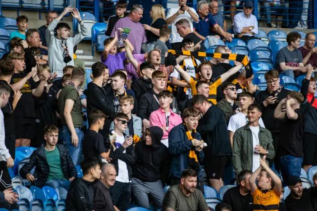 Alloa fans before a Premier Sports Cup Second Round match between Rangers and Alloa Athletic at Ibrox Stadium on August 16, 2025, in Glasgow, Scotland