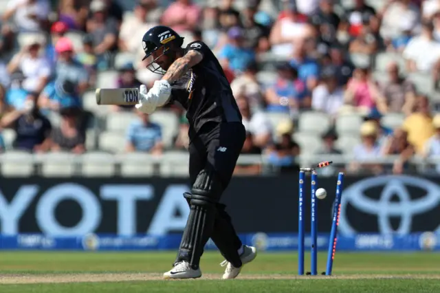 Phil Salt is bowled by Matthew Potts