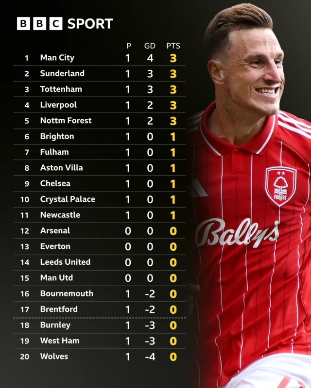 Premier League table - Chris Wood pictured