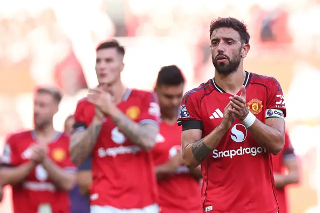 Bruno Fernandes of Manchester United applauds at full time