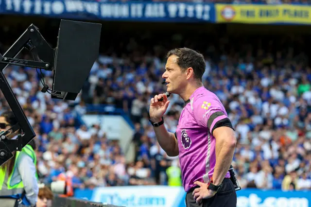 Eberechi Eze of Crystal Palace celebrations were short lived after a VAR check by Referee Darren England rules the goal out because of an infringement by Marc Guéhi