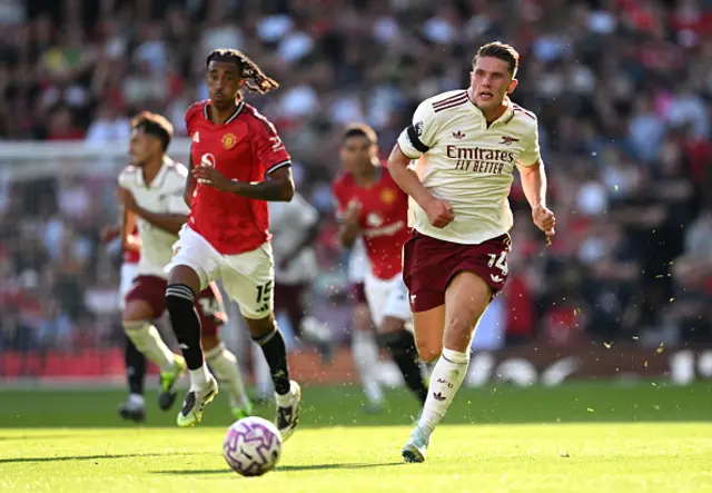 Viktor Gyoekeres of Arsenal runs ahead of Leny Yoro