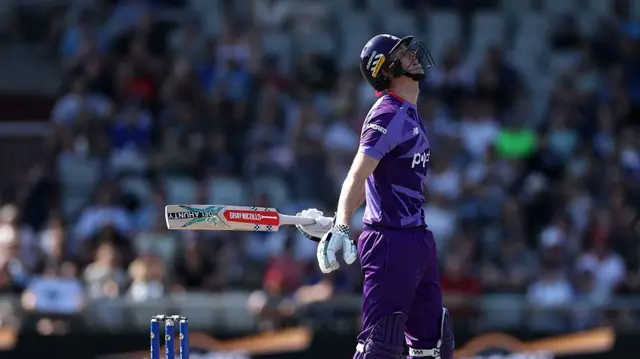 Zak Crawley of Northern Superchargers reacts after losing his wicket