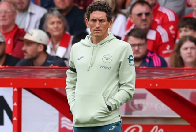 Brentford manager Keith Andrews looks on