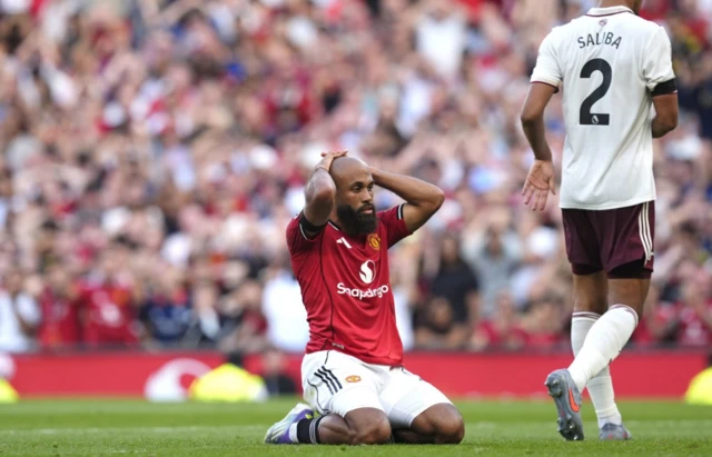 Manchester United's Bryan Mbeumo rues a missed chance