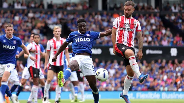 Azor Matusiwa of Ipswich Town in action against Adam Armstrong of Southampton