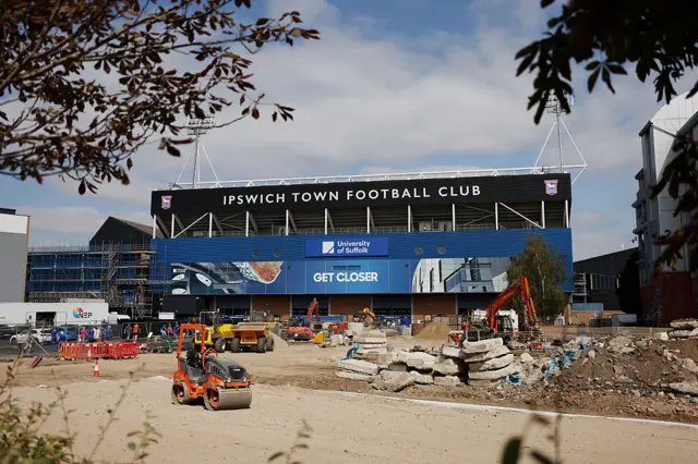 General view outside the stadium, as construction work takes place,