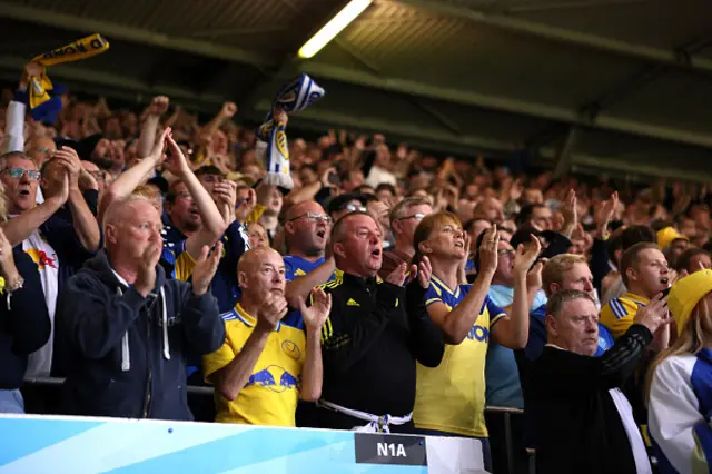 Leeds United fans show support as the teams take to the field