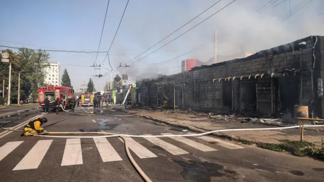 The remains of a street after a Russian strike in Zaporizhzhia in south-eastern Ukraine.