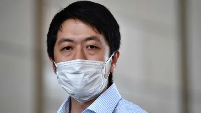 Ted Hui outside the West Kowloon Court in Hong Kong in 2020