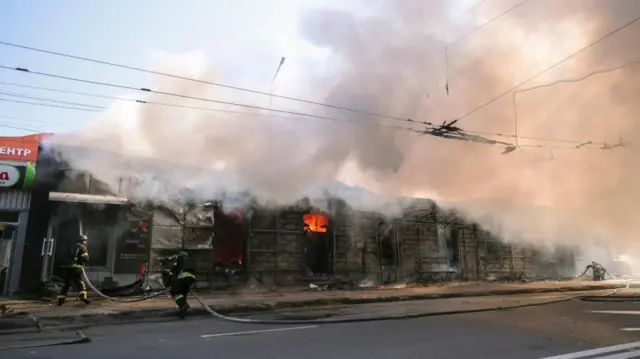 The remains of a street after a Russian strike in Zaporizhzhia in south-eastern Ukraine.