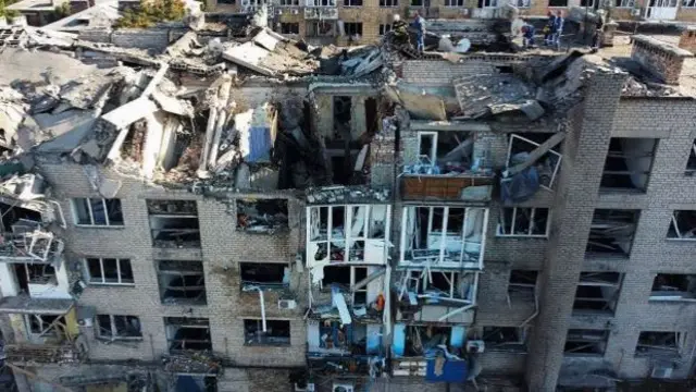 A building in Donetsk destroyed by a Russian missile attack
