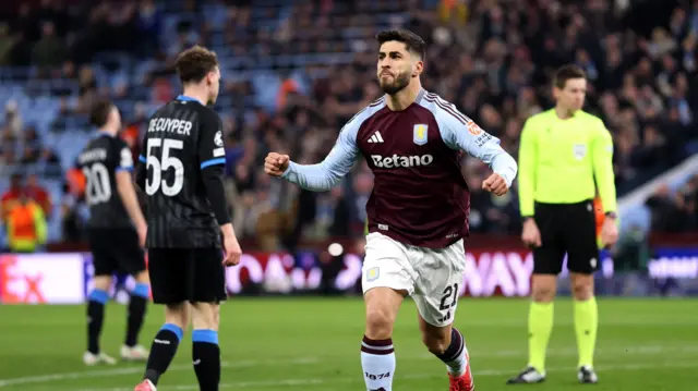 Marco Asensio celebrates scoring for Aston Villa against Club Brugge