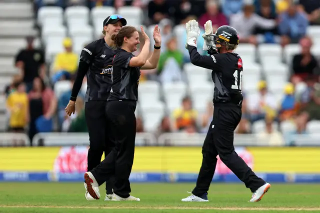 Kathryn Bryce celebrates a wicket