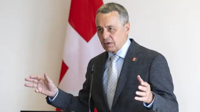 Swiss Federal Councillor and Foreign Minister Ignazio Cassis speaking with his hands gestured