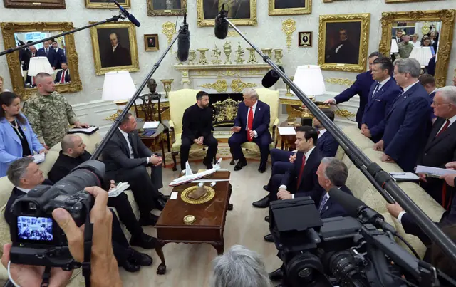 Donald Trump meets with Volodymyr Zelensky in the Oval Office at the White House on 18 August 2025 in Washington, DC