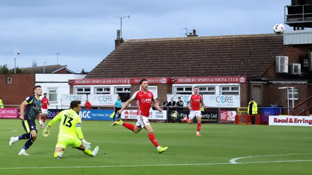 Josh March scores Crewe's second goal at Fleetwood