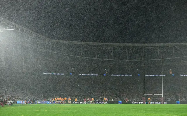 A general view as rain falls