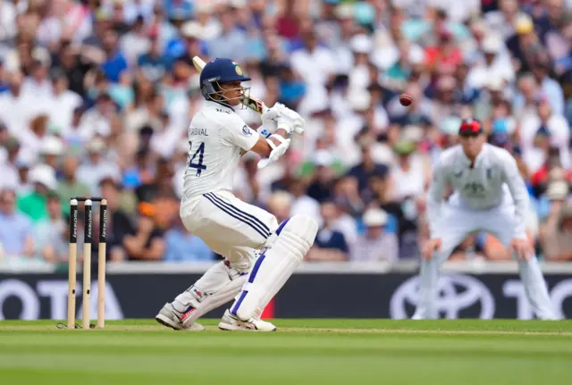 India's Yashasvi Jaiswal bats on day three of the Fifth Rothesay Men's Test at the Kia Oval, London