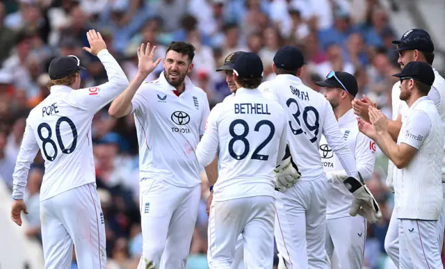 Jamie Overton celebrates a wicket