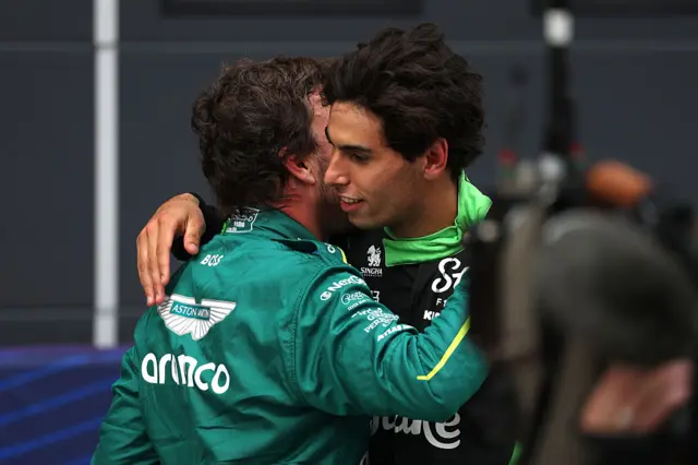 Gabriel Bortoleto hugs Fernando Alonso