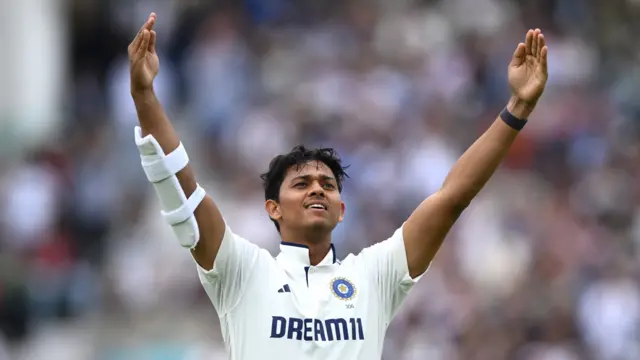 Yashasvi Jaiswal celebrates his century