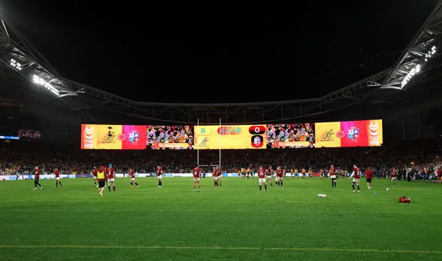 Players of the British & Irish Lions warm up