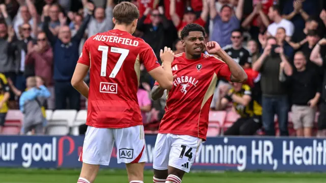 Kadeem Harris celebrates scoring